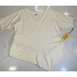 Oh My Gauze NEW Top Sz 2 (L/XL) Bone Pullover Lagenlook Boho Asymmetrical Pocket